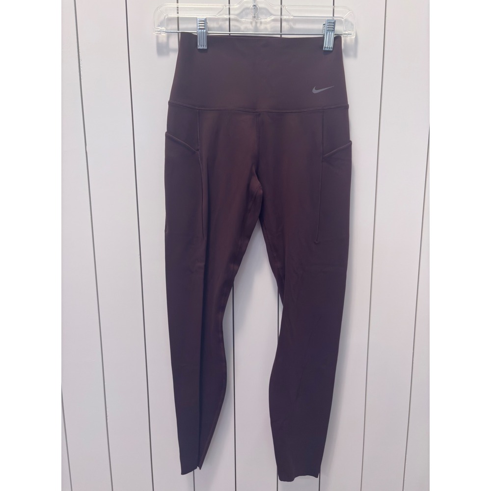 Nike Universa Leggings Womens S Brown Excellent Pockets High Waist Athleisure